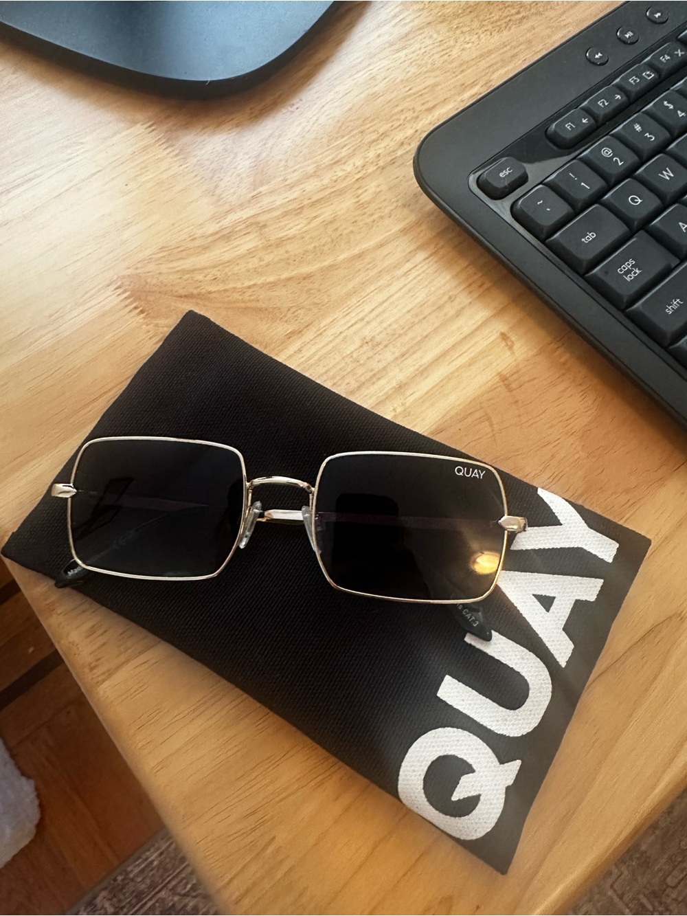 Quay Australia Silver Frame Sunglasses with Black Lenses
